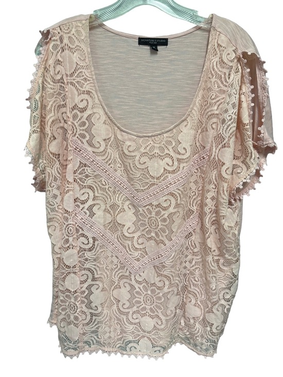Signature Studio Tops - Signature Studio Women’s 2X Blush Lace Cold Shoulder Scoop Neck Top boho
